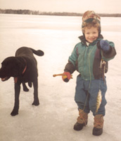 boy ice fishing
